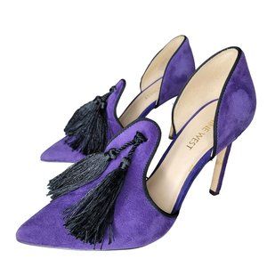 Nine West Women's Tyrell Suede Pump color Purple with Black tassels size 5